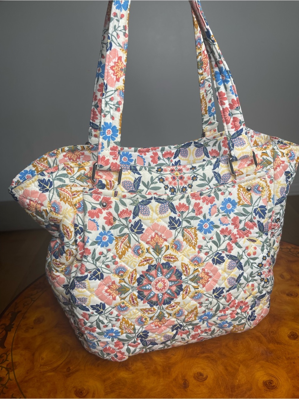 Vera Bradley Quilted Floral Tote in White, Pink, Blue, Green - Picture 2 of 7